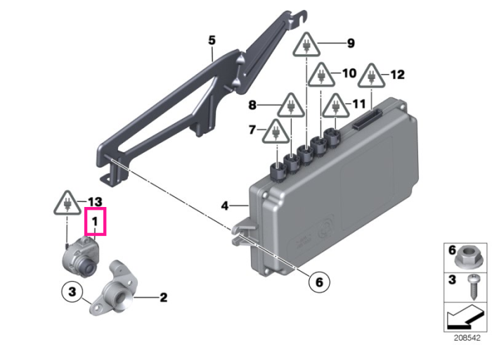 Camera laterala, pe bara fata - BMW Seria 3 F30 F31 F34 F35 F80 M3, Seria 4 F32 F33 F36 F82 F83 M4, Seria 5 F07 F10 F11 F18, Seria 6 F06 F12 F13, Seria 7 F01 F02 F04, X5 E70, X6 E71 E72