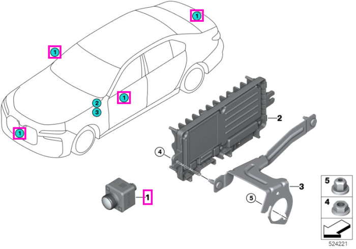 Camera ultrasonica asistenta parcare - BMW Seria 1 F70, Seria 2 F74 F78 U06, Seria 5 G60 G61 G68 G90 G99 M5, Seria 7 G70, iX I20, X1 U11 U12, X2 U10, X3 G45 G48, X5 G05 G18 F95 M, X6 G06 F96 M, X7 G07, XM G09 - Mini