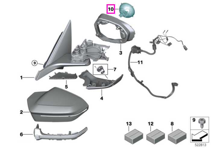 Motor reglaj oglinda exterioara - BMW Seria 5 G60 G61 G68 G90 G99 M5, Seria 7 G70, iX I20, X4 G45