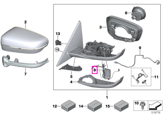 Modul electronice oglinda stanga - BMW Seria 2 G42 G87M2, Seria 3 G20 G21 G28 G80M3 G81M3, Seria 4 G22 G23 G26 G82M4 G83M4, i3 G28, i4 G26	
