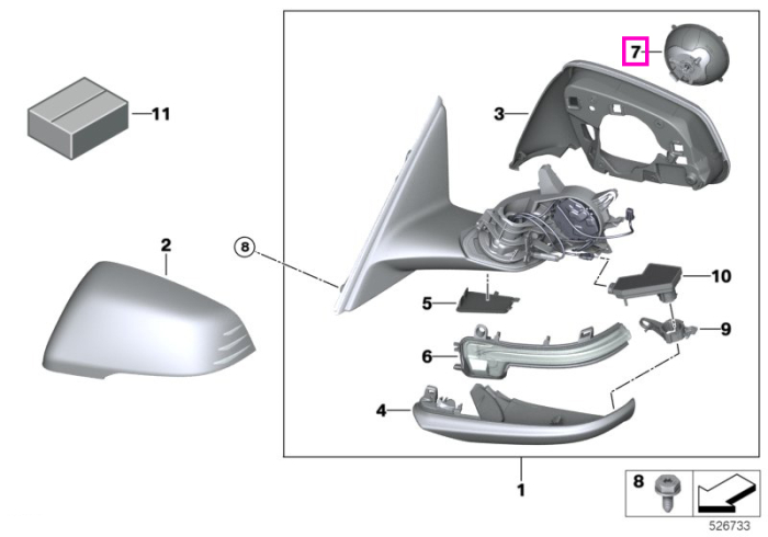 Motor reglaj oglinda retrovizoare stanga - BMW Seria 1 F40, Seria 2 F44, Seria 5 F10 F11 F18 G30 G31, Seria 6 G32, i8 I12 I15 - Mini Cabrio F57 F57 BEV, Clubman F54, Countryman F60, F55, F56 BEV