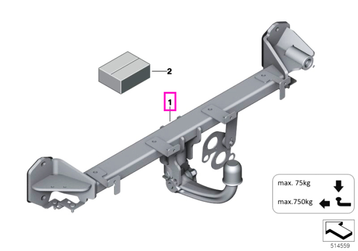 Set carlig remorcare, detasabil, 750kg - BMW Seria 3 G20 G21, Seria 4 G22 G23