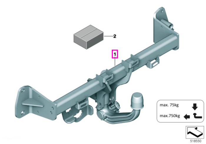 Set carlig remorca detasabil, capacitate 750 kg, versiune AHV Light - BMW Seria 3 F30 F31, Seria 4 F32 F33 F36