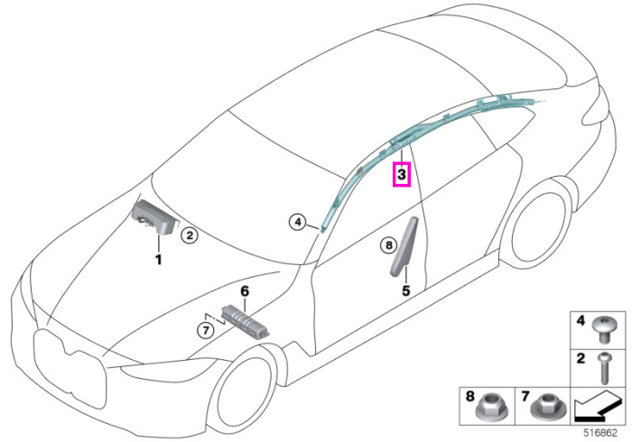 Airbag pentru zona capului, pe partea dreapta - BMW Seria 4 G26, i4 G26