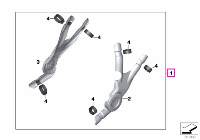 Set protectie cadru, plastic negru - BMW Motorrad K50 (R 1200 GS, R 1250 GS), K51 (R 1200 GS Adv., R 1250 GS Adv.) - tip motor A74