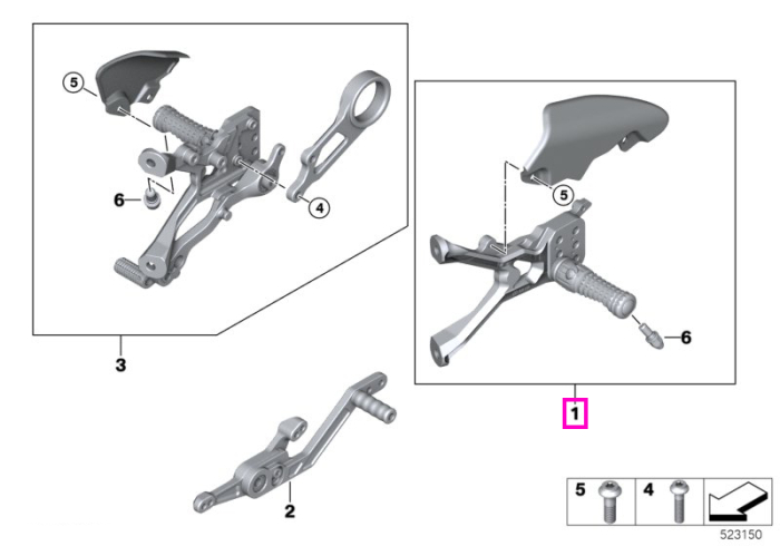 Set pedalier stanga (Racing) - BMW Motorrad K66 (M 1000 RR), K67 (S 1000 RR) - tip motor A67