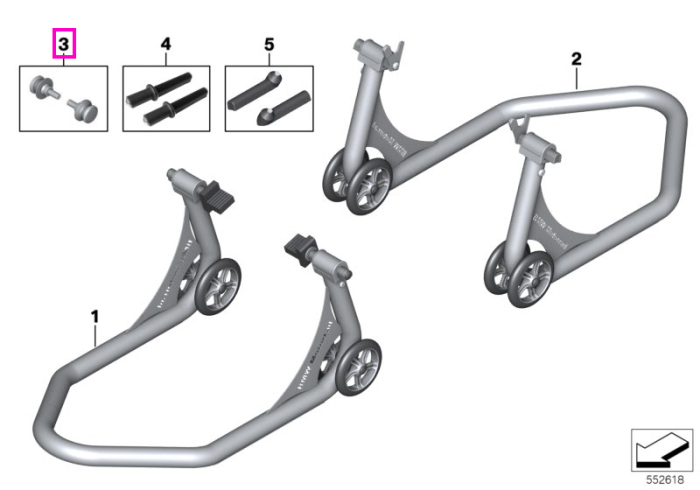 Set fixare pentru standul de asamblare HP - BMW Motorrad K42 (HP4), K46 (S 1000 RR), K47 (S 1000 R), K49 (S 1000 XR)