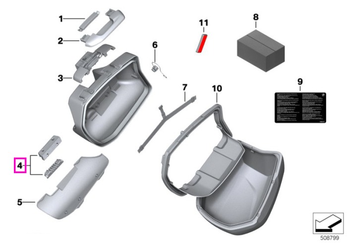 Sina prindere cutie laterala turing, dreapta - BMW Motorrad K84 (F 900 XR) - tip motor A24