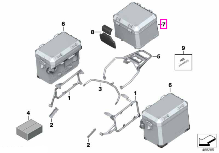 Topcase aluminiu, argintiu - BMW Motorrad K50 (R 1200 GS, R 1250 GS), K51 (R 1200 GS Adv., R 1250 GS Adv.), K81 (F 850 GS, F 900 GS), K82 (F 850 GS Adv., F 900 GS Adv.)