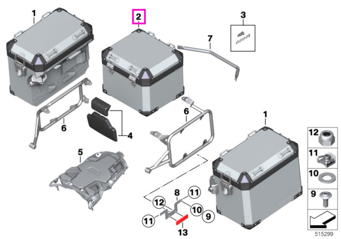 Topcase aluminiu, negru - BMW Motorrad K50 (R 1200 GS, R 1250 GS), K51 (R 1200 GS Adv., R 1250 GS Adv.), K81 (F 850 GS, F 900 GS), K82 (F 850 GS Adv., F 900 GS Adv.)