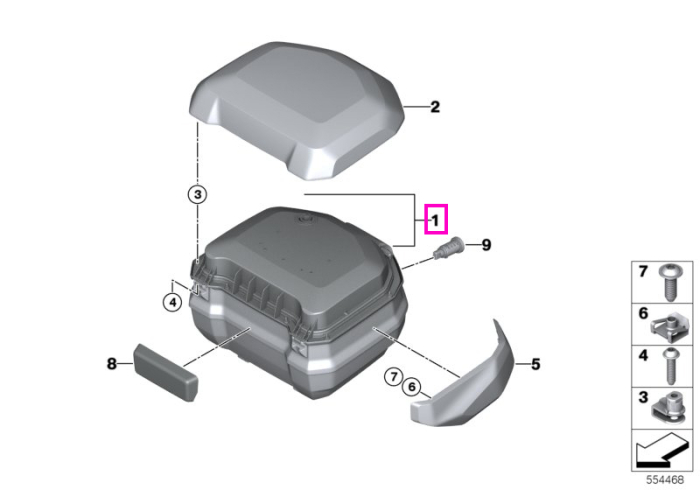 Top case 39l, cu inchidere prin blocare centralizata, iluminare interioara integrata si port USB-C, negru - BMW Motorrad KA5 (R 1300 RS) - tip motor A75