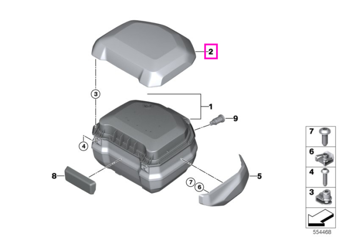 Carcasa exterioara capac topcase, blackstorm metalizat - BMW Motorrad KA3 (R 1300 RT), KA5 (R 1300 RS) - tip motor A75