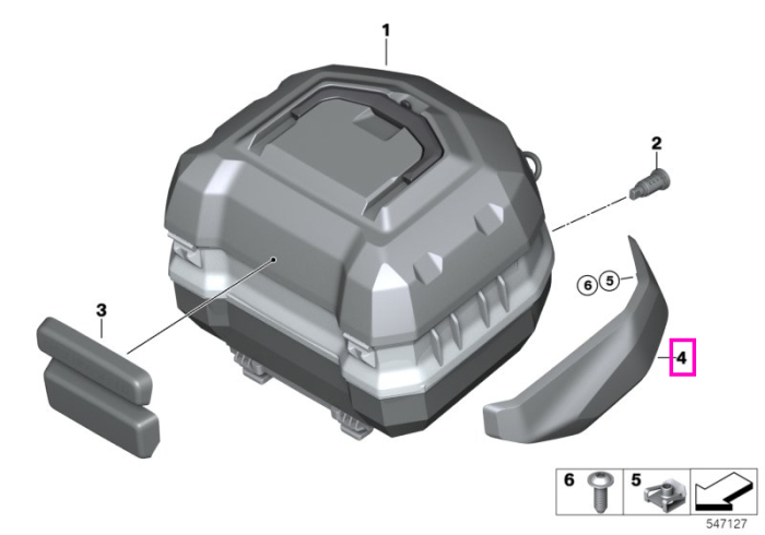 Ornament lateral topcase dreapta, Black Storm metalizat - BMW Motorrad K08 (C 400 GT), K09 (C 400 X), KA3 (R 1300 RT), KA5 (R 1300 RS)