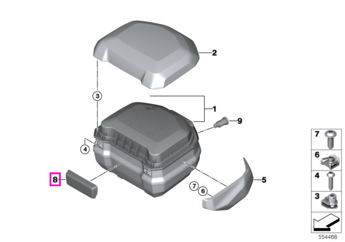 Set perna spatar topcase - BMW Motorrad K08 (C 400 GT), K09 (C 400 X), KA3 (R 1300 RT), KA5 (R 1300 RS)
