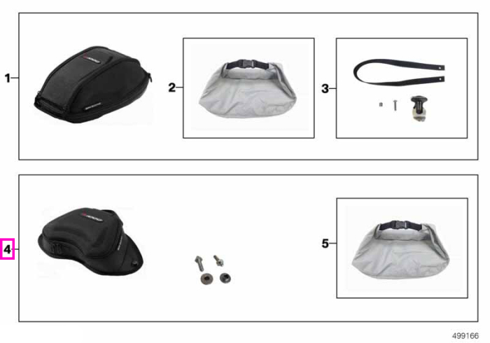 Geanta de rezervor mica, 1,5 L - BMW Motorrad K63 (S 1000 R), K66 (M 1000 RR), K67 (S 1000 RR), KM3 (M 1000 R) - tip motor A67