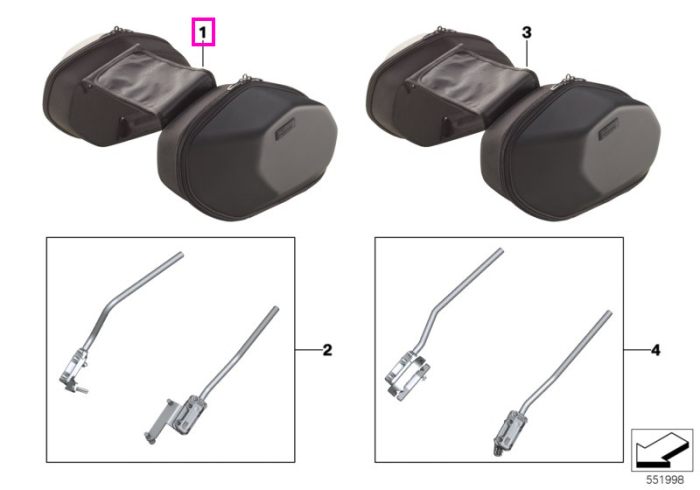Set genti laterale, negre - BMW Motorrad KM9 (M 1000 XR) - tip motor A67