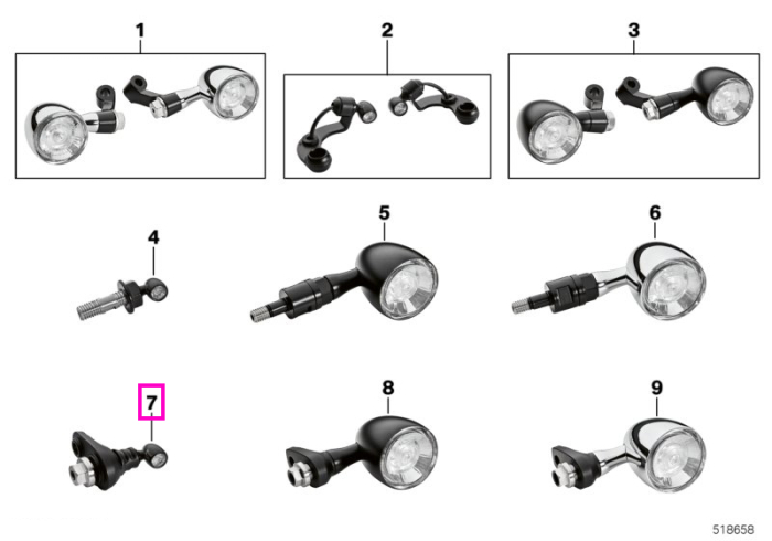 Semnalizator LED mini, fata, negru, stanga/dreapta - BMW Motorrad K35 (R 18 B, R 18 Transcontinental) - tip motor A70