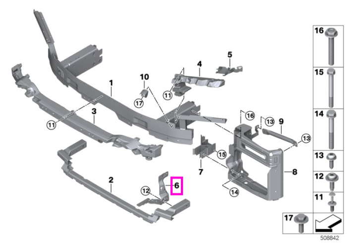 Suport vertical, bara impact frontala, partea stanga – BMW X5 M F95; X6 M F96; BMW XM G09
