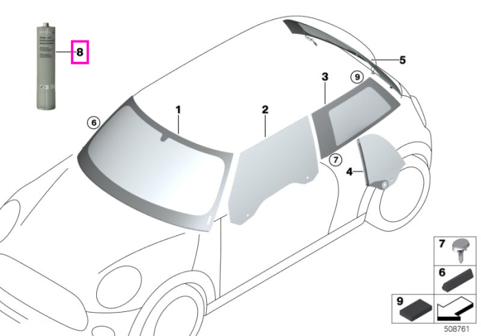 Adeziv montaj geamuri, 1 ora, aplicare la rece, 300 ml - BMW iX3 NA5 - Mini Cabrio F57, F55, F56