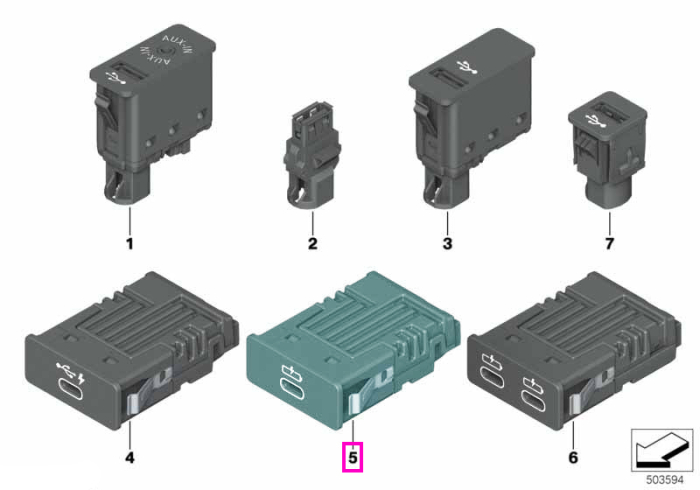 Priză USB simplă, sistem multimedia - BMW Seria 1, Seria 2, Seria 3, Seria 4, Seria 5, Seria 5, Seria 8, i3 I01 G28, i4 G26, X2 F39, X3 G01, X4 G02, X5 G05 G18 F95 M, X6 G06 F96 M, X7 G07, XM G09, Z4 G29 - Mini Clubman F54, Countryman F60