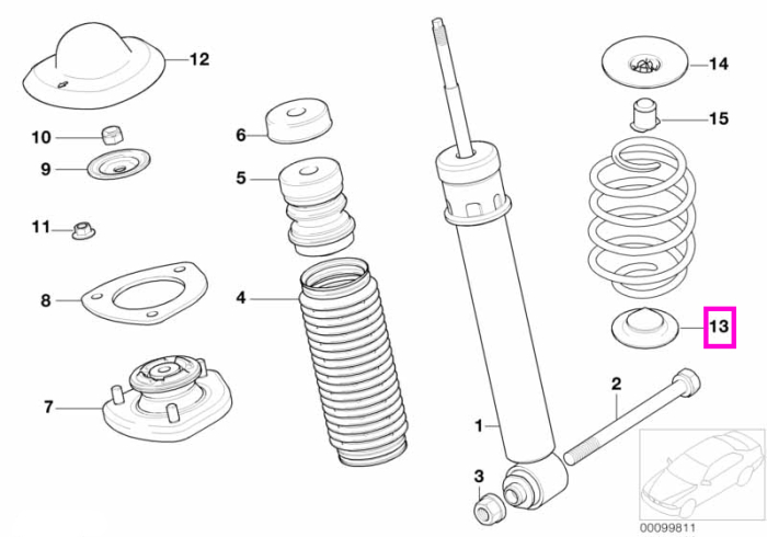 Suport cauciuc arc, inferior, suspensie spate – BMW Seria 5 E39; X5 E53