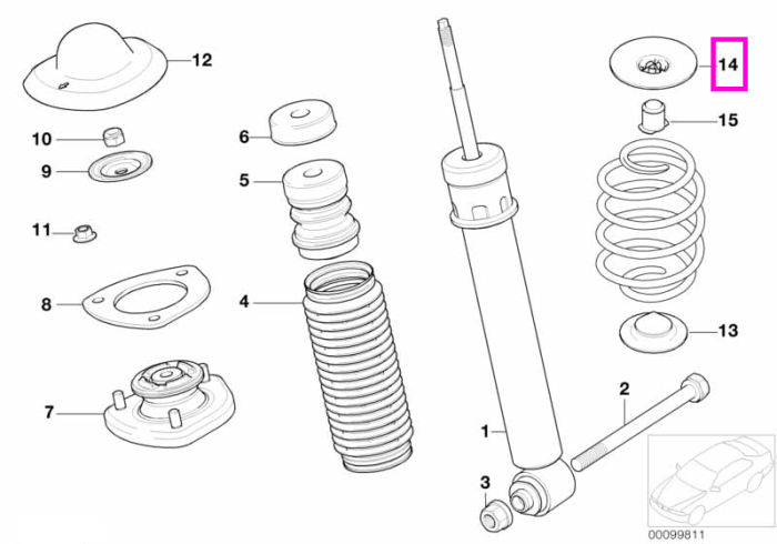 Suport cauciuc arc, superior, suspensie spate – BMW Seria 5 E39; X5 E53